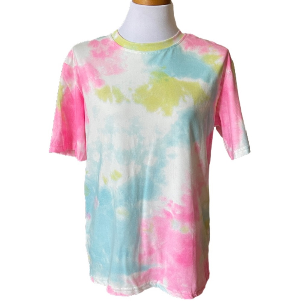 Casual Pink & Green & Light Blue Tie Dye T-Shirt - Picture 3 of 5